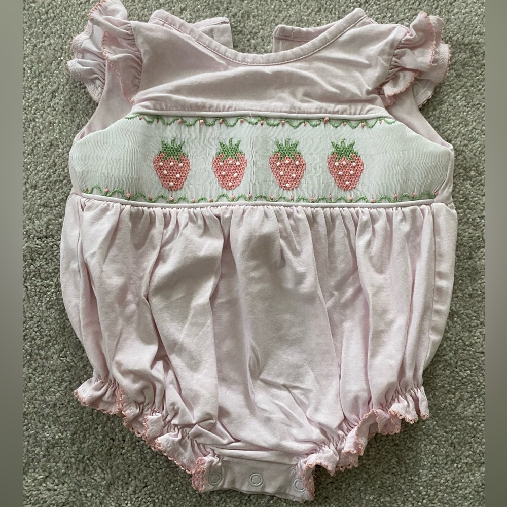 Light pink smocked strawberry bubble